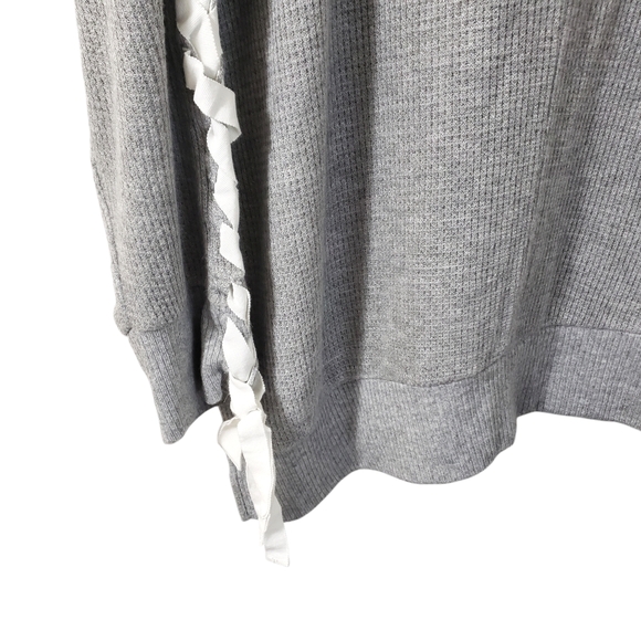 Free People Movement Snow Drift Lace Up Waffle Knit Sweater Heather Gray Sz Sm - Picture 3 of 14